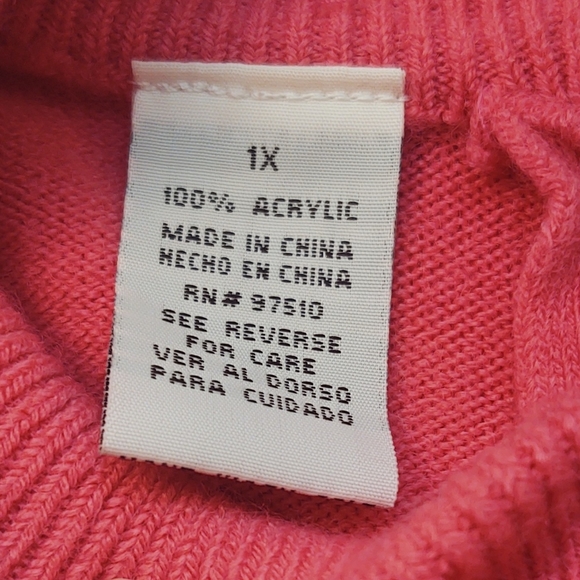 STEPHANIE ROGERS PLUS Bright Pink Mock Turtleneck Acrylic Sweater Size 1X - Picture 6 of 12